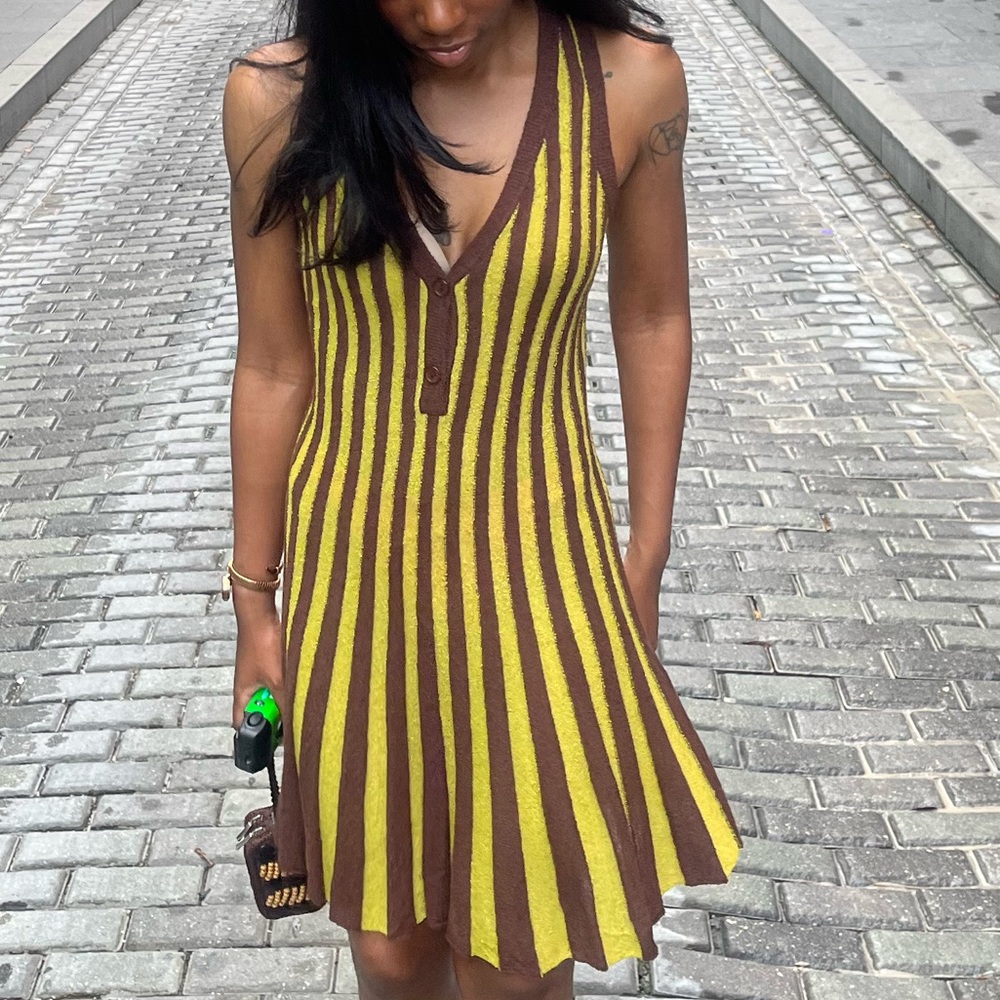 Zara Yellow and Black Bodycon Mini Dress